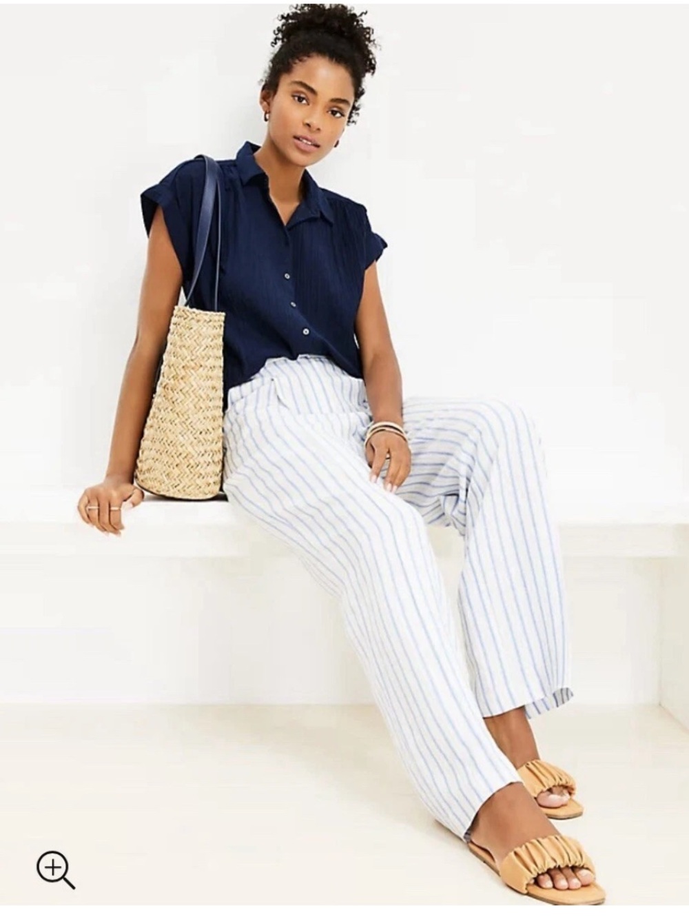 LOFT Striped Peyton Trouser Wide Leg Linen Dress Pants